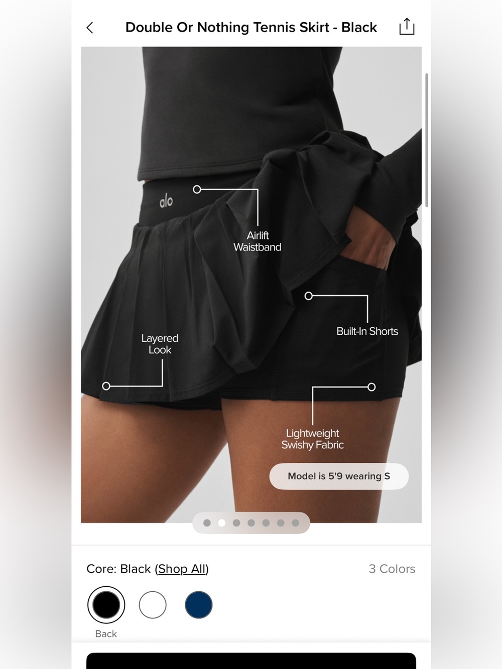 ALO Yoga Black Layered High-Rise Skort with Built-In Shorts